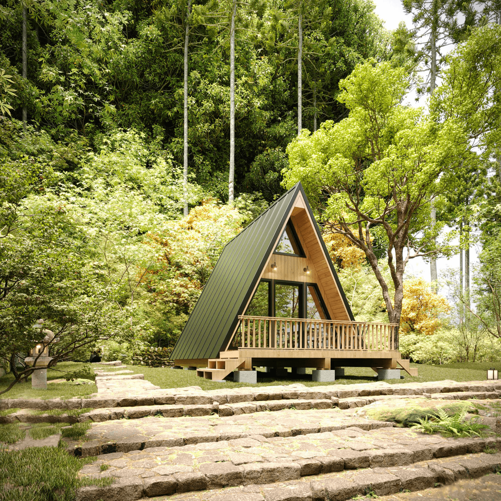A-frame tiny home in the forest